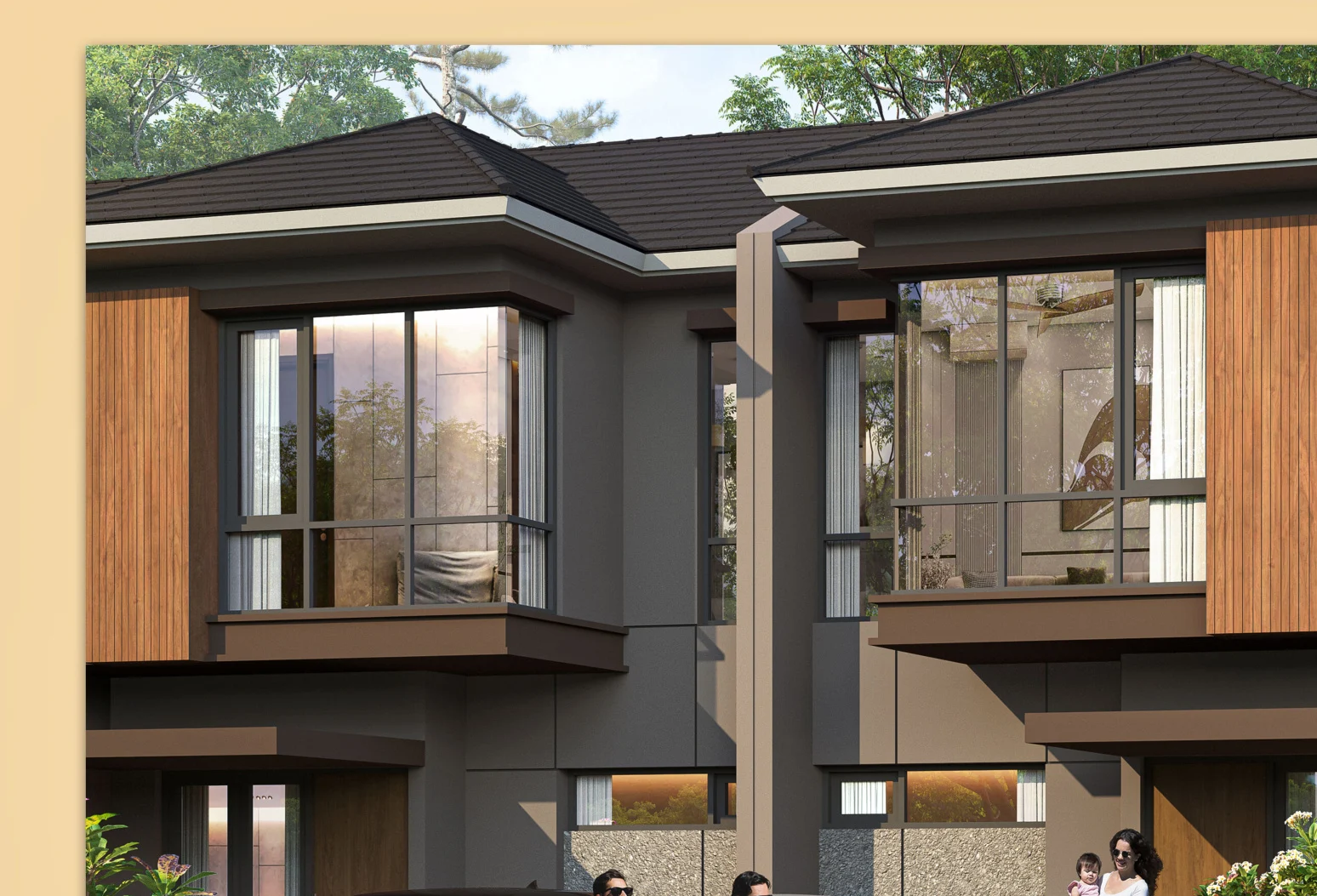New DaVinci — Detail Fasad Charcoal + Wood Panel