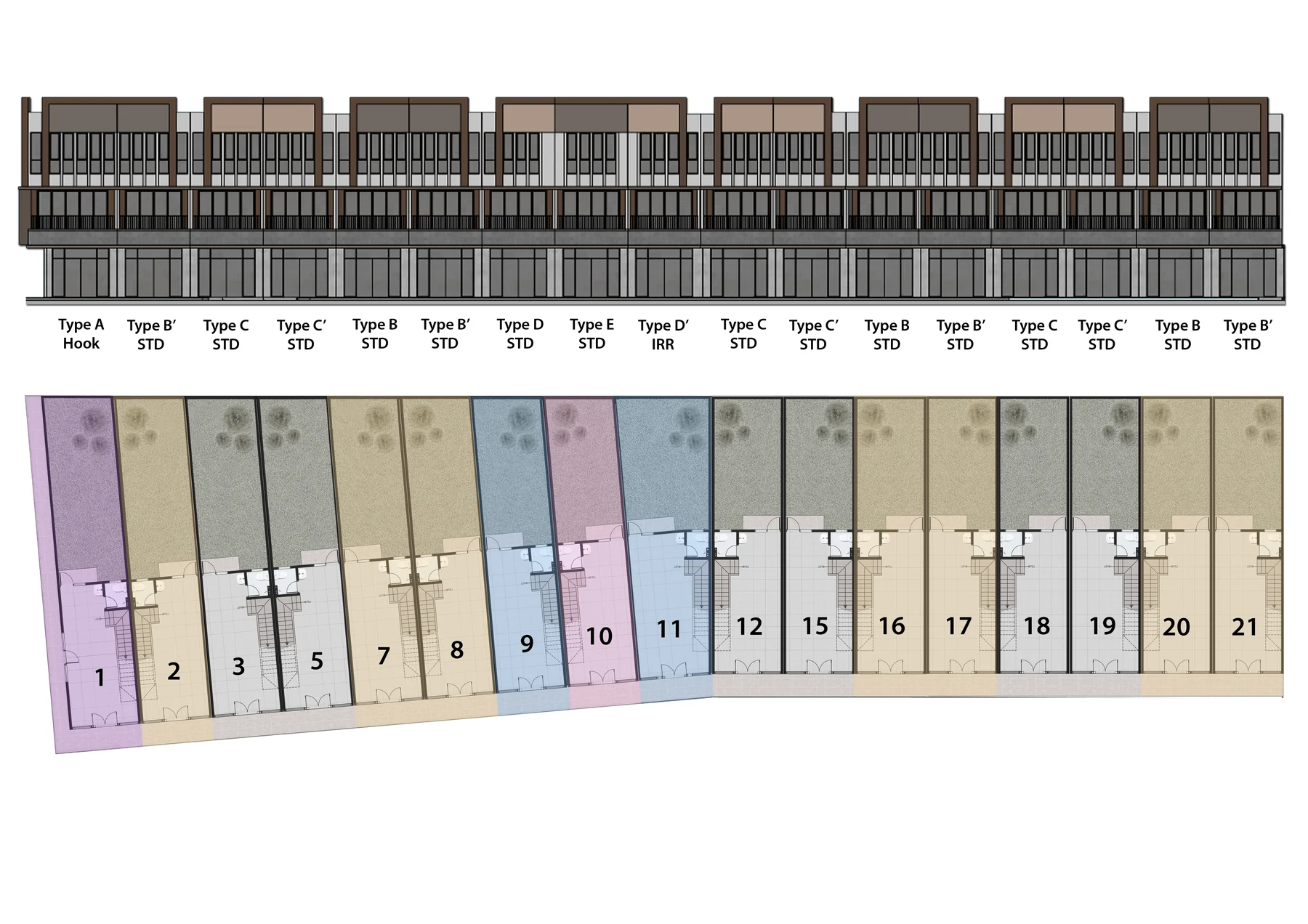 T17 Shophouses — Tampak Deret Fasad Modern Kontemporer