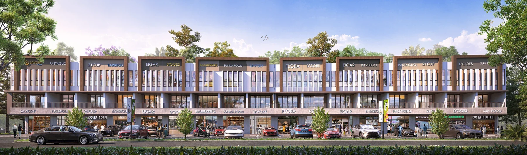 T17 Shophouses — Render Unit Standard, Full Glass Storefront